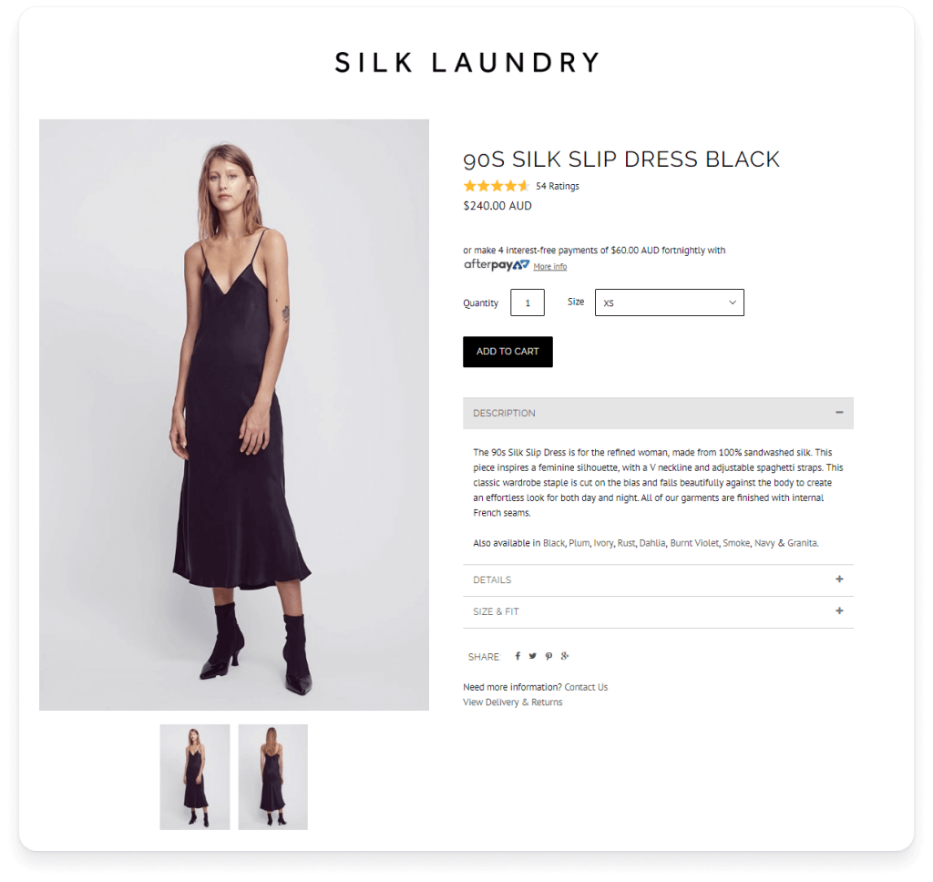 Silk Laundry dress PDP page with star ratings