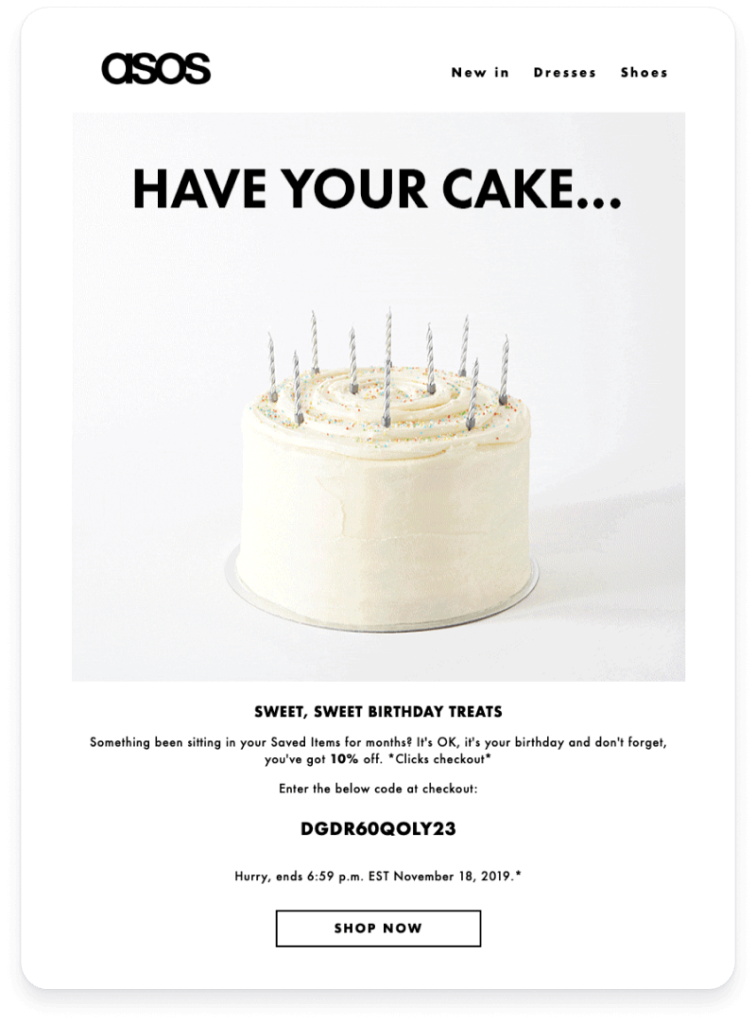 Emailing the customer with a discount code on their birthday to improve ecommerce personalization 